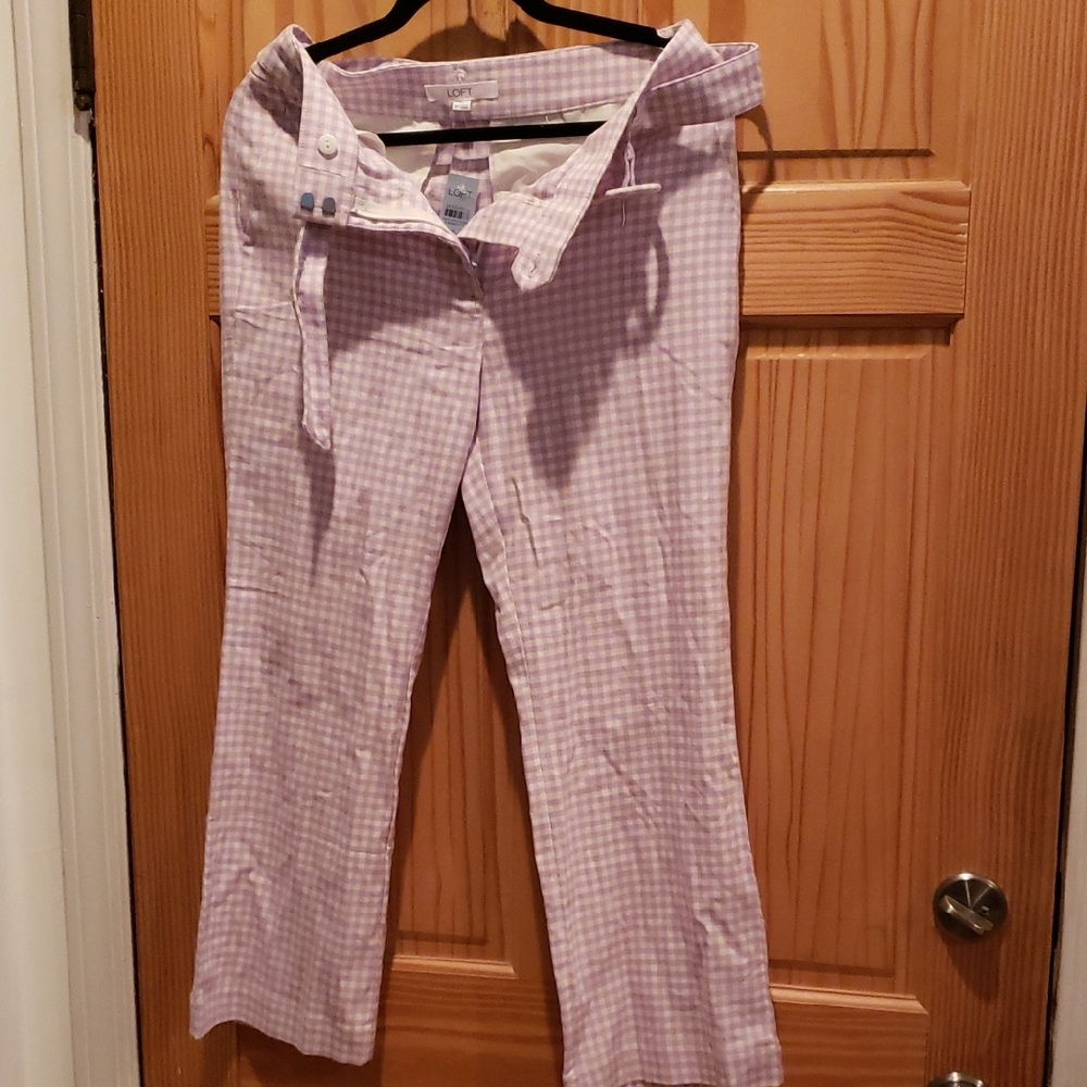 LOFT Lavender Checkered Trousers